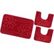 Emmevi Mv S.p.a. - Tapis de Bain Lot de 3 Pièces Moderne Doux Antidérapant Tapis de Douche Lavable Absorbant Fleurs - Rouge