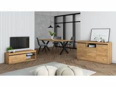Ensemble de meubles de salon - table 200 pieds x 10 convives - meuble tv 120 - crédence-buffet 140 - chêne et noir - style industriel 1098_889_898