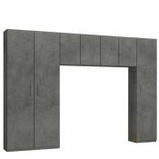 Ensemble de rangement pont 4 portes gris béton largeur 320 cm - gris