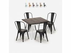 Ensemble table 80x80cm et 4 chaises style tolix cuisine restaurant industriel burton white
