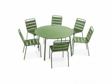 Ensemble table de jardin ronde et 6 chaises en métal vert cactus - palavas