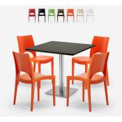 Grand Soleil - Ensemble Table Noir 90x90cm Horeca 4 Chaises Polypropylène Empilables Prince Black Couleur: Orange