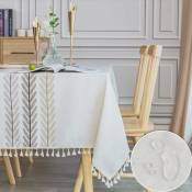 Heytea - Nappe Rectangulaire Impermeable Anti Tache Table Cloth Coton Lin Tablecloth Rectangle 140x220 Tassel Nappe Elegante pour Table de Cuisine
