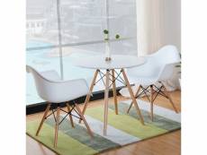 Hombuy® ensemble de table scandinave ronde blanche et 4 chaises de salle à manger avec fauteuil design scandinave blanches