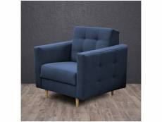 Kasper - fauteuil style scandinave - tissu haute qualité - cadre + pieds en bois - 89x88x95 cm - bleu