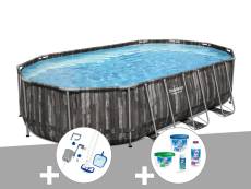 Kit piscine tubulaire ovale Bestway Power Steel décor bois 6,10 x 3,66 x 1,22 m + Kit de traitement au chlore + Kit d'entretien Deluxe