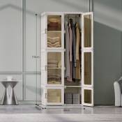 LBF - Armoire portative 69x50x170cm - Armoire de chambre, organisateur de rangement, porte transparente - Blanc