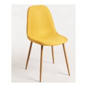 Les Tendances - Chaise tissu jaune et pieds métal effet bois naturel Kela