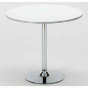 Les Tendances - Table de bar ronde acier chromé et bois blanc Kindar D70xH76.5 cm