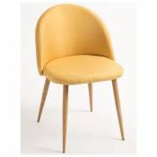 Lestendances - Chaise scandinave tissu jaune et pieds métal clair Kazon - Lot de 2