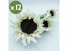 Lot de 12 bouquets de tournesol de 56 cm avec 3 fleurs blanches