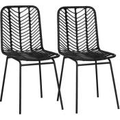 Lot de 2 chaises de jardin style colonial piètement acier résine tressée aspect rotin noir - Noir