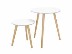 Lot de 2 tables basses table ronde pour cafétéria table de chevet style scandinave moderne minimaliste salon chambre blanc helloshop26 12_0002956