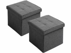 Lot de 2 tabouret cube de rangement repose-couvercle amovible en lin-37.5x37.5x38cm-gris