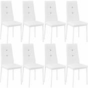 Lot de 8 chaises avec strass Rembourré avec revêtement en cuir synthétique Forme ergonomique avec strass - blanc