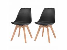Lot de deux chaises de salle à manger synthétique bois massif noir helloshop26 1902227