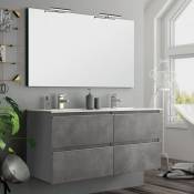Meuble de salle de bain 120cm double vasque - 4 tiroirs - ciment (gris) - BALEA - Ciment (gris)