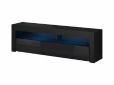Meuble tv coloris noir mat / noir brillant avec éclairage led bleue - longueur 160 x profondeur 35 x hauteur 55 cm