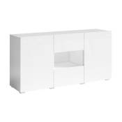 Meublorama - Buffet design 140cm pour salon couleur blanc brillant collection paros. - Blanc