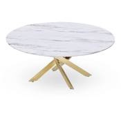 Mobilier Deco - telma basse ronde - Table basse ronde design verre marbré et pieds dorés - Blanc
