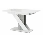 Mobilier1 - Table Goodyear 105, Blanc brillant + Béton, 76x80x120cm, Allongement, Stratifié - Blanc brillant + Béton