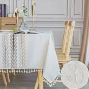 Nappe Rectangulaire Impermeable Anti Tache Table Cloth Coton Lin Tablecloth Rectangle 140x220 Tassel Nappe Elegante pour Table de Cuisine Decoration