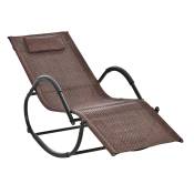 Outsunny Chaise longue à bascule rocking chair ergonomique avec tétière amovible accoudoirs et repose-pieds revêtement 61 x 160 x 79 cm brun