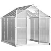 Outsunny Serre de jardin aluminium polycarbonate 5,5 m² dim. 2,42L x 1,9l x 1,95H m fondation lucarne porte loquet