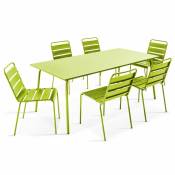 Oviala - Ensemble table de jardin et 6 chaises en métal vert - Palavas - Vert