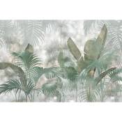 Papier peint panoramique Paillettes Tropicales - 368 x 248 cm de Komar vert grisé