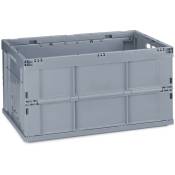 Relaxdays - Boîte pliable avec couvercle, caisse de rangement, plastique, coffre transport, 60 litres, 60x40x32 cm, gris
