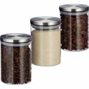 Relaxdays - Pots de stockage jeu de 3, 600 ml, étanche, couvercle acier inox, Epices, riz et thé, bocal transparent