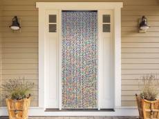 Rideau de porte en perles de bois multicolore 90 x
