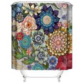 Rideaux de douche floraux pour salle de bain, rideau de douche en tissu brillant avec 12 crochets, multicolore 72 "× 72"