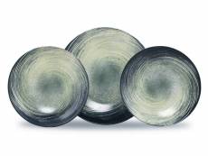 Service de table 18 pièces alvara 100% porcelaine motif en spiral vert et noir