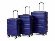 Set de 3 valises rigides en abs, tsa serrure, bleu
