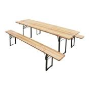 Set de jardin table et deux bancs en bois et acier