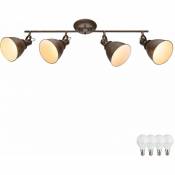 Spot de plafond de salon, orientable, spot lumineux style maison de campagne couleur rouille dans un ensemble comprenant des ampoules LED