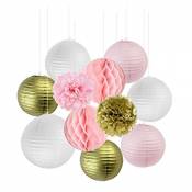 SUNBEAUTY Lanterne Papier Rose Blanc Or Mariage Decoration