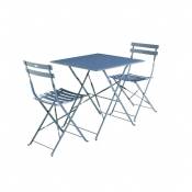 Sweeek - Salon de jardin bistrot pliable - Emilia carré bleu grisé - Table 70x70cm avec deux chaises pliantes. acier thermolaqué - Bleu grisé