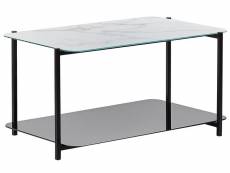 Table basse avec étagère effet marbre blanc et noir