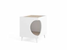 Table d'appoint - maison de toilette pour animaux ellie - table de nuit - blanc/chêne - entrée latérale, 1 porte - niche pour chien et chat, pour boît