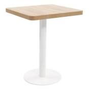 Table de bar carrée bois clair et pied métal blanc