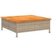 Table de jardin beige 70x70x25 résine tressée et bois acacia