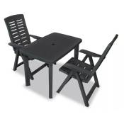 Table rectangulaire et 2 chaises de jardin plastique