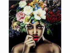 "tableau en verre femme fleurs tropicales tableau - 120x120cm"