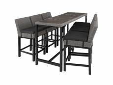 Tectake table de bar en rotin lovas avec 6 chaises latina - gris 404852