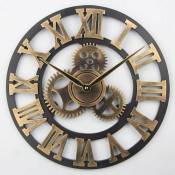 Tigrezy - Grande horloge murale rétro 3D, horloge murale en bois silencieuse sans tic-tac, horloges à quartz vintage rustiques pour la décoration du