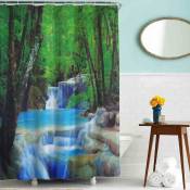 Xinuy - 3D 78 x 70 grand rideau de douche enduit de cascade, imperméable salle de bain toilette rideaux de douche forêt roches motif Art Decor