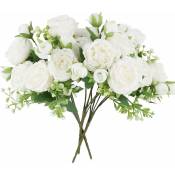 3pcs Fleurs Artificielles Bouquets de Pivoines Faux Pivoine en Soie Decoration pour Maison Mariage Bureau Fête Chambre,15 fleurs de pivoine, Blanc